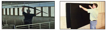 Easily store pig mats on shelf or hang on wall